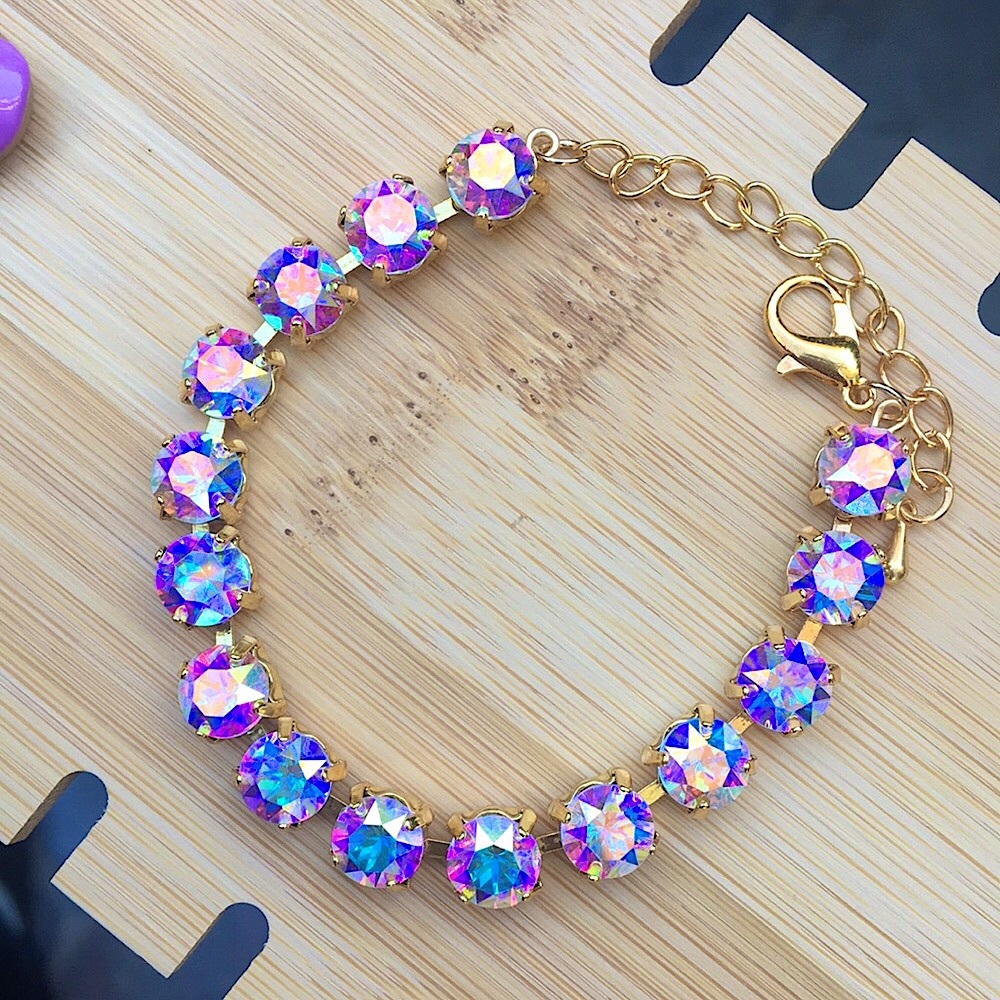 Aurora Borealis + Gold Crystal Tennis Bracelet - Picture 4 of 16